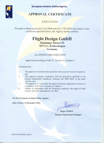Flight Design obtains EASA Design Organization Approval flightdesignusa